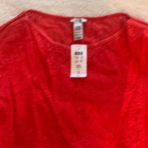 Red Cache outfit. Nylon & spandex lace top.